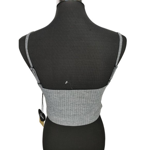 Popular Basic Women's Chevron Black White Cropped Fitted Tank Top Size Large - Picture 2 of 10